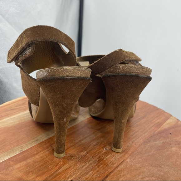 Pedro Garcia Suede Leather Brown Tan Cork Slingback Platform Heels 38 US 8 - Picture 4 of 8